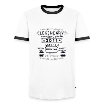 Aged to perfection 2011 vintage - Men's Ringer Shirt - white/black - Front - AI Model Female 172 light (172cm) & AI Model Male 178 dark (178cm)
