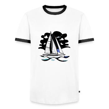 Sailing Ship Sailing Sailing Sailing Sailing Sailboat - Men's Ringer Shirt - white/black - Front - AI Model Female 172 light (172cm) & AI Model Male 178 dark (178cm)