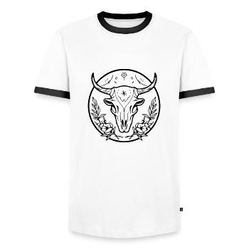 Cow Skull Boho - Men's Ringer Shirt - white/black - Front - AI Model Female 172 light (172cm) & AI Model Male 178 dark (178cm)