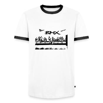 bmx race racing vtt motocross mtb bike rad - T-shirt contrasté Homme - blanc/noir - Devant - AI Model Female 172 light (172cm) & AI Model Male 178 dark (178cm)