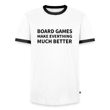Boardgame Chess Backgammon Game Night - Men's Ringer Shirt - white/black - Front - AI Model Female 172 light (172cm) & AI Model Male 178 dark (178cm)