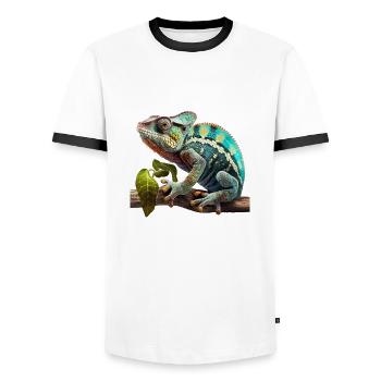 Caméléon sur branche - T-shirt contrasté Homme - blanc/noir - Devant - AI Model Female 172 light (172cm) & AI Model Male 178 dark (178cm)