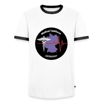 Groupe de travail médical Allemagne - T-shirt contrasté Homme - blanc/noir - Devant - AI Model Female 172 light (172cm) & AI Model Male 178 dark (178cm)