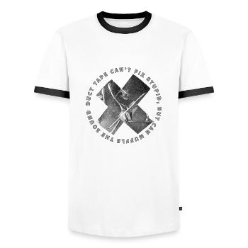 Klebeband kann Dummes nicht reparieren - Männer Kontrast-T-Shirt - Weiß/Schwarz - Vorne - AI Model Female 172 light (172cm) & AI Model Male 178 dark (178cm)