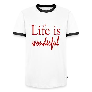 Life is wonderful - Men's Ringer Shirt - white/black - Front - AI Model Female 172 light (172cm) & AI Model Male 178 dark (178cm)