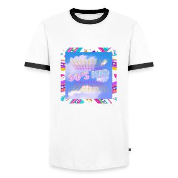 Retro 90s kid - Men's Ringer Shirt - white/black - Front - AI Model Female 172 light (172cm) & AI Model Male 178 dark (178cm)
