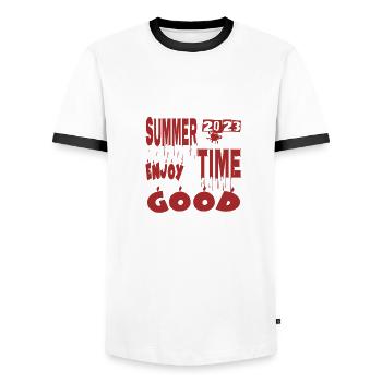 summer 2023 - T-shirt contrasté Homme - blanc/noir - Devant - AI Model Female 172 light (172cm) & AI Model Male 178 dark (178cm)