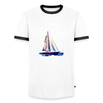voilier voilier voilier voilier voilier voilier - T-shirt contrasté Homme - blanc/noir - Devant - AI Model Female 172 light (172cm) & AI Model Male 178 dark (178cm)