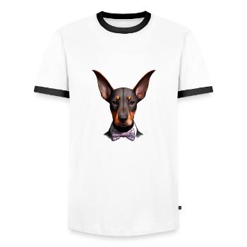 Doberman Dog Doberman Trainer Doberman Puppy - Men's Ringer Shirt - white/black - Front - AI Model Female 172 light (172cm) & AI Model Male 178 dark (178cm)