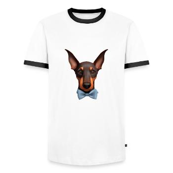 Doberman Doberman chiot Doberman chien dresseur - T-shirt contrasté Homme - blanc/noir - Devant - AI Model Female 172 light (172cm) & AI Model Male 178 dark (178cm)