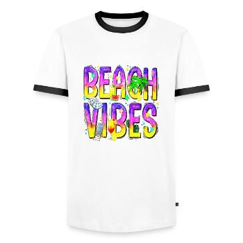Été surf croatie plage paradis ambiance de fête - T-shirt contrasté Homme - blanc/noir - Devant - AI Model Female 172 light (172cm) & AI Model Male 178 dark (178cm)