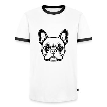 French Bulldog Frenchie Boston Terrier - Men's Ringer Shirt - white/black - Front - AI Model Female 172 light (172cm) & AI Model Male 178 dark (178cm)