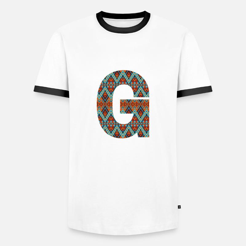 Buchstabe G- Boho-Design, Buntes Monogramm - Männer Kontrast-T-Shirt - Weiß/Schwarz