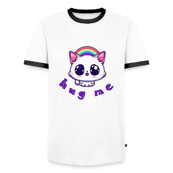 cat hug me - Men's Ringer Shirt - white/black - Front - AI Model Female 172 light (172cm) & AI Model Male 178 dark (178cm)