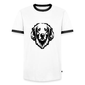 Golden retriever - T-shirt contrasté Homme - blanc/noir - Devant - AI Model Female 172 light (172cm) & AI Model Male 178 dark (178cm)