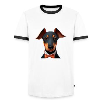 Doberman Chien Doberman Dresseur Doberman Chiot Doberman - T-shirt contrasté Homme - blanc/noir - Devant - AI Model Female 172 light (172cm) & AI Model Male 178 dark (178cm)