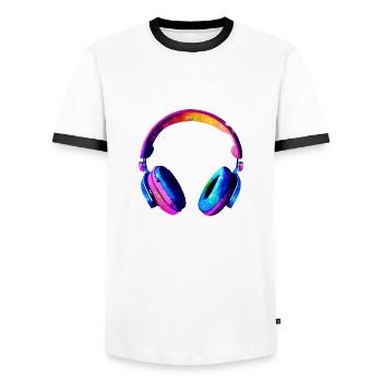 Casque Écouter de la musique Musicien chantant Gamer Singer - T-shirt contrasté Homme - blanc/noir - Devant - AI Model Female 172 light (172cm) & AI Model Male 178 dark (178cm)