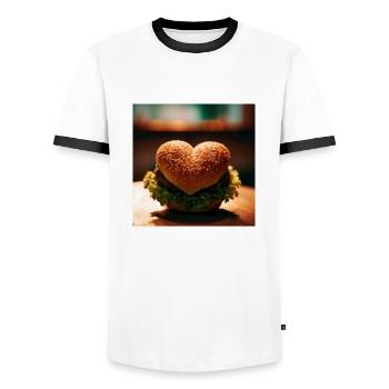 The way to a man's heart is through his stomach - Men's Ringer Shirt - white/black - Front - AI Model Female 172 light (172cm) & AI Model Male 178 dark (178cm)