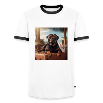 Rottweiler mit Sonnenbrille im Urlaub - Männer Kontrast-T-Shirt - Weiß/Schwarz - Vorne - AI Model Female 172 light (172cm) & AI Model Male 178 dark (178cm)