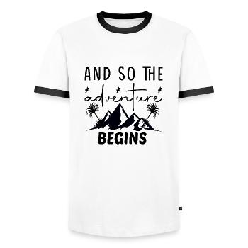 And so the Adventure begins - Männer Kontrast-T-Shirt - Weiß/Schwarz - Vorne - AI Model Female 172 light (172cm) & AI Model Male 178 dark (178cm)