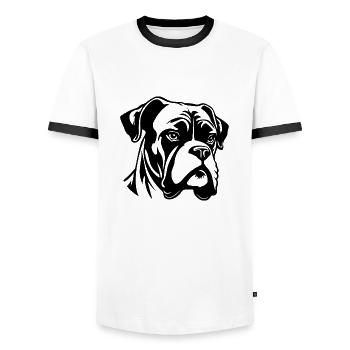 Races de chiens boxers - T-shirt contrasté Homme - blanc/noir - Devant - AI Model Female 172 light (172cm) & AI Model Male 178 dark (178cm)