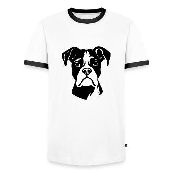 Races de chiens boxers - T-shirt contrasté Homme - blanc/noir - Devant - AI Model Female 172 light (172cm) & AI Model Male 178 dark (178cm)