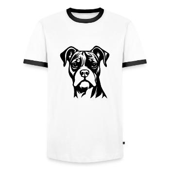 Races de chiens boxers - T-shirt contrasté Homme - blanc/noir - Devant - AI Model Female 172 light (172cm) & AI Model Male 178 dark (178cm)