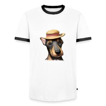 Doberman Doberman puppy dog Doberman trainer - Men's Ringer Shirt - white/black - Front - AI Model Female 172 light (172cm) & AI Model Male 178 dark (178cm)