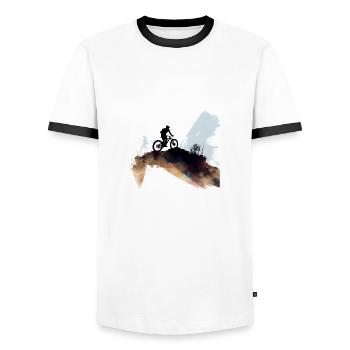 Biker Mountain Bike - Men's Ringer Shirt - white/black - Front - AI Model Female 172 light (172cm) & AI Model Male 178 dark (178cm)
