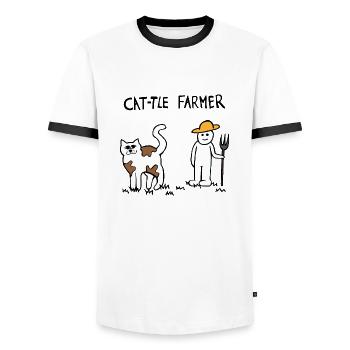 Rinder Katze Bauer - Männer Kontrast-T-Shirt - Weiß/Schwarz - Vorne - AI Model Female 172 light (172cm) & AI Model Male 178 dark (178cm)