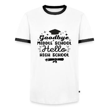 Goodbye Middle School Hello High School - Men's Ringer Shirt - white/black - Front - AI Model Female 172 light (172cm) & AI Model Male 178 dark (178cm)