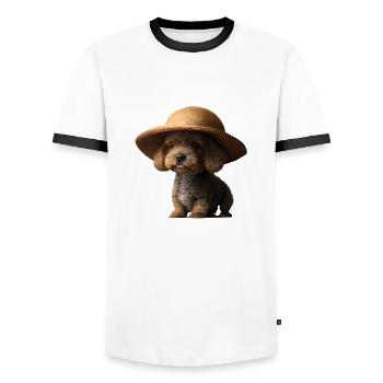 Caniche Dog Propriétaire Caniche Chiot Chiot Chien Amour Chien Amour Chien Amour - T-shirt contrasté Homme - blanc/noir - Devant - AI Model Female 172 light (172cm) & AI Model Male 178 dark (178cm)