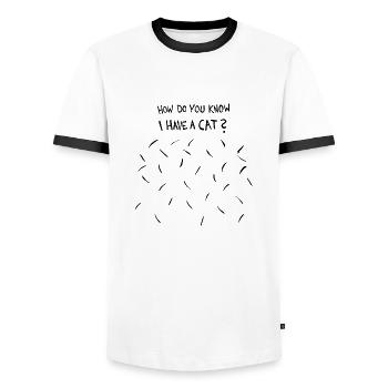 How Do You Know I Have A Cat (Black Cat Hair) - Men's Ringer Shirt - white/black - Front - AI Model Female 172 light (172cm) & AI Model Male 178 dark (178cm)