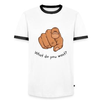 Was willst du? - Männer Kontrast-T-Shirt - Weiß/Schwarz - Vorne - AI Model Female 172 light (172cm) & AI Model Male 178 dark (178cm)