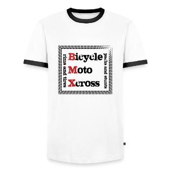 BMX Tshirt - Männer Kontrast-T-Shirt - Weiß/Schwarz - Vorne - AI Model Female 172 light (172cm) & AI Model Male 178 dark (178cm)