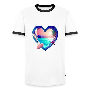 Summer Holiday Sun Palm Beach Palm Island - Men's Ringer Shirt - white/black - Front - AI Model Female 172 light (172cm) & AI Model Male 178 dark (178cm)