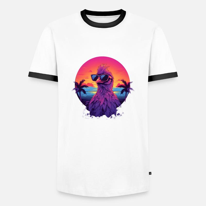 Synthwave Chicken Sunset - Männer Kontrast-T-Shirt - Weiß/Schwarz