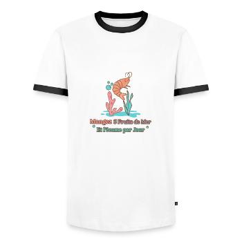 MANGEZ 5 FRUITS DE MER ET L'ÉCUME PAR JOUR - T-shirt contrasté Homme - blanc/noir - Devant - AI Model Female 172 light (172cm) & AI Model Male 178 dark (178cm)
