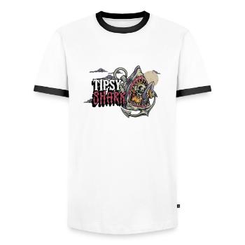 Tipsy Shark - Men's Ringer Shirt - white/black - Front - AI Model Female 172 light (172cm) & AI Model Male 178 dark (178cm)