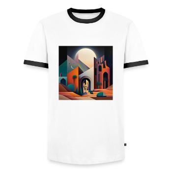 The Bauhaus Legacy - Men's Ringer Shirt - white/black - Front - AI Model Female 172 light (172cm) & AI Model Male 178 dark (178cm)