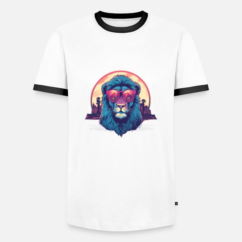 Synthwave Lion Sunset - Men's Ringer Shirt - white/black