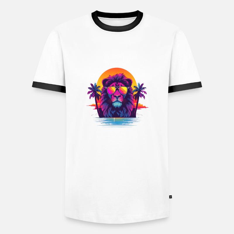 Synthwave Lion Sunset - Men's Ringer Shirt - white/black