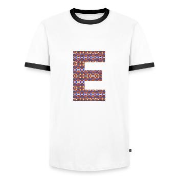 Monogram Letter E- geometric pattern - Men's Ringer Shirt - white/black - Front - AI Model Female 172 light (172cm) & AI Model Male 178 dark (178cm)