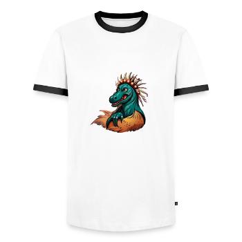 Retro vintage cartoon dinosaur head - Men's Ringer Shirt - white/black - Front - AI Model Female 172 light (172cm) & AI Model Male 178 dark (178cm)