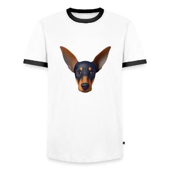 Doberman Doberman Dresseur Chien Doberman Chiot - T-shirt contrasté Homme - blanc/noir - Devant - AI Model Female 172 light (172cm) & AI Model Male 178 dark (178cm)