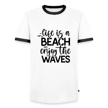 Life Is A Beach Enjoy The Waves - Männer Kontrast-T-Shirt - Weiß/Schwarz - Vorne - AI Model Female 172 light (172cm) & AI Model Male 178 dark (178cm)