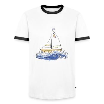 Segelboot - Männer Kontrast-T-Shirt - Weiß/Schwarz - Vorne - AI Model Female 172 light (172cm) & AI Model Male 178 dark (178cm)