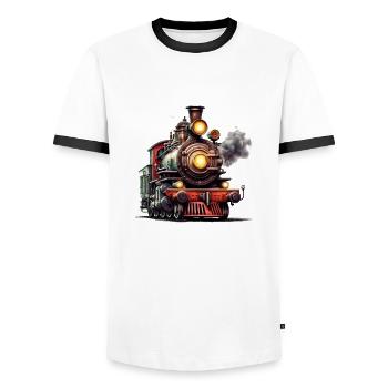 Die majestätische Dampflok - Männer Kontrast-T-Shirt - Weiß/Schwarz - Vorne - AI Model Female 172 light (172cm) & AI Model Male 178 dark (178cm)