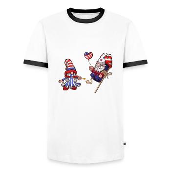 Männlicher und weiblicher Gnom des 4. Juli - Männer Kontrast-T-Shirt - Weiß/Schwarz - Vorne - AI Model Female 172 light (172cm) & AI Model Male 178 dark (178cm)