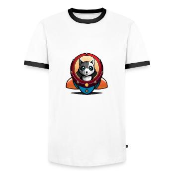 Cat in a rocket - Men's Ringer Shirt - white/black - Front - AI Model Female 172 light (172cm) & AI Model Male 178 dark (178cm)